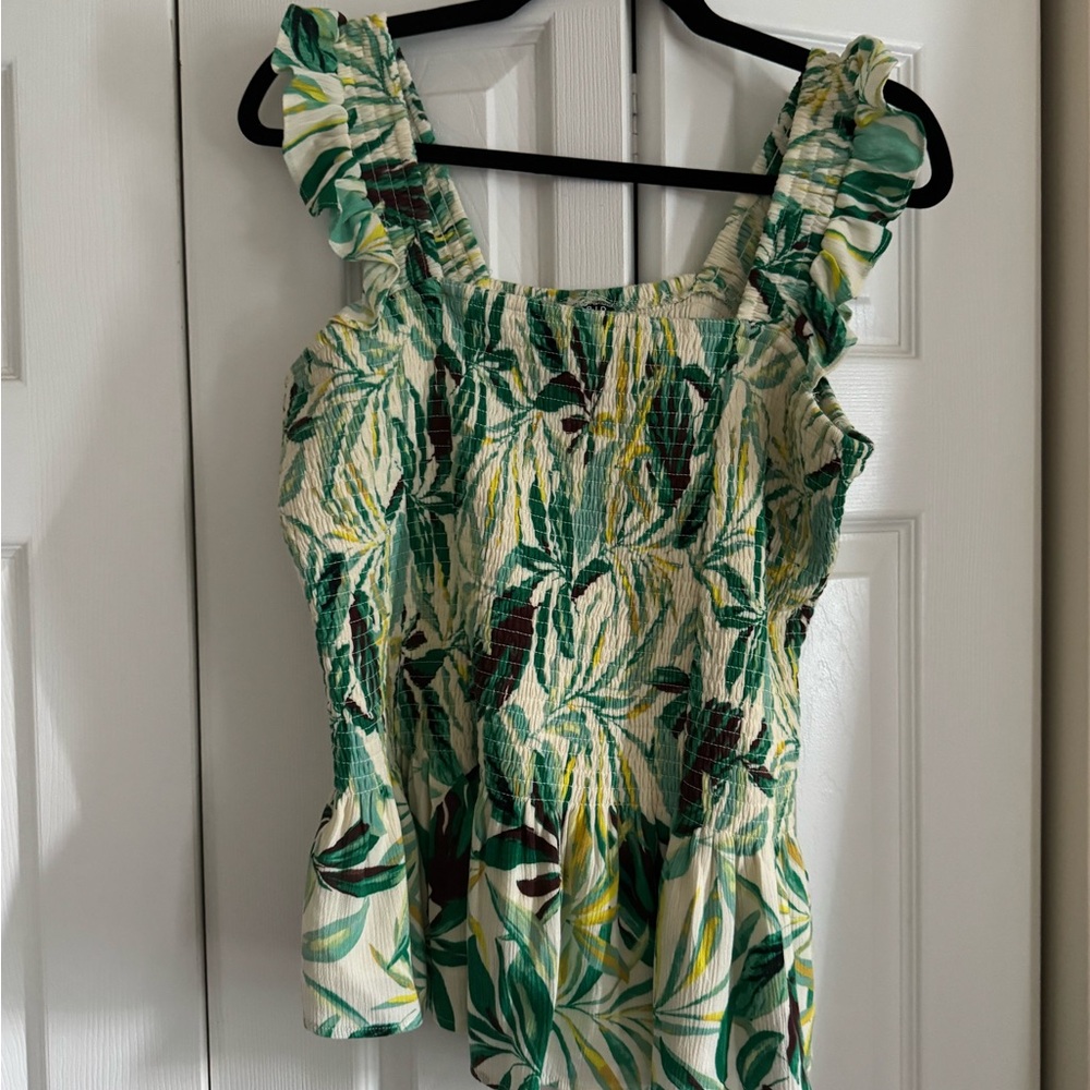 Torrid Green Ruffled Smocked Tank Top